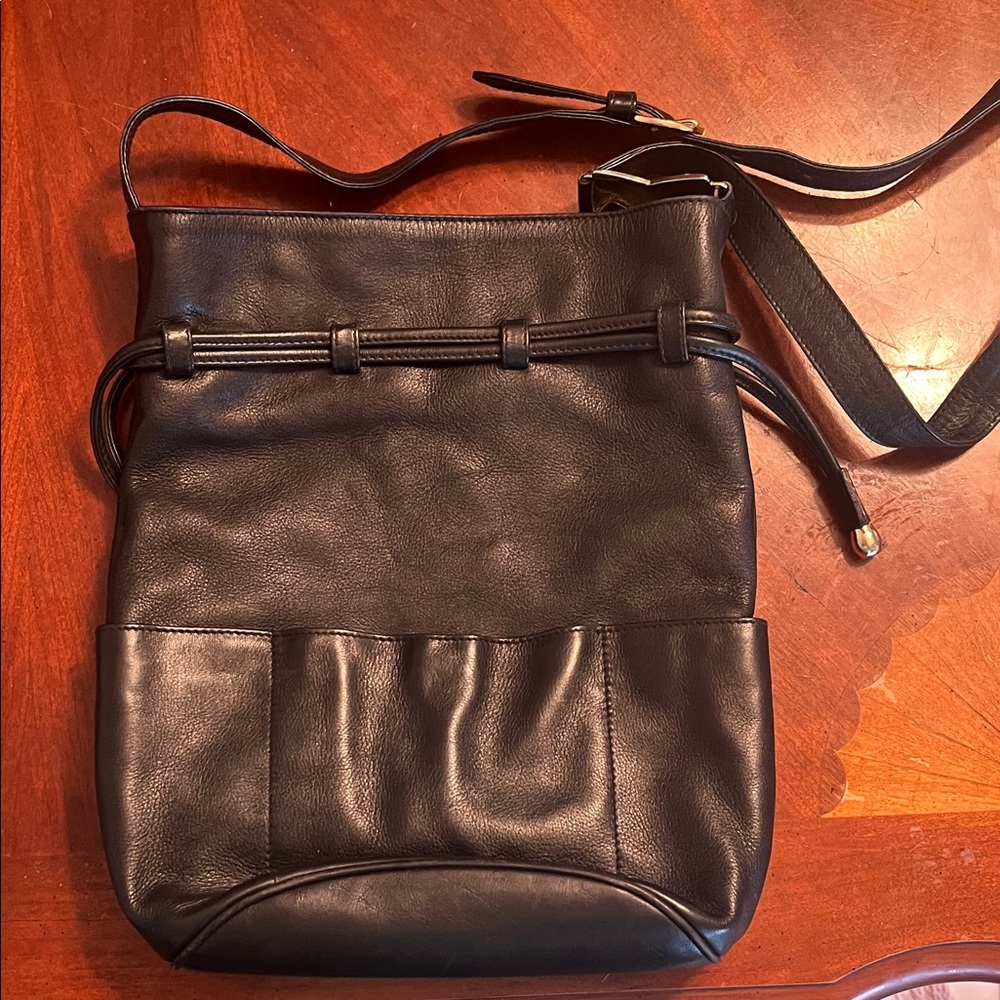 Paloma Picasso Black Leather Messenger Bag